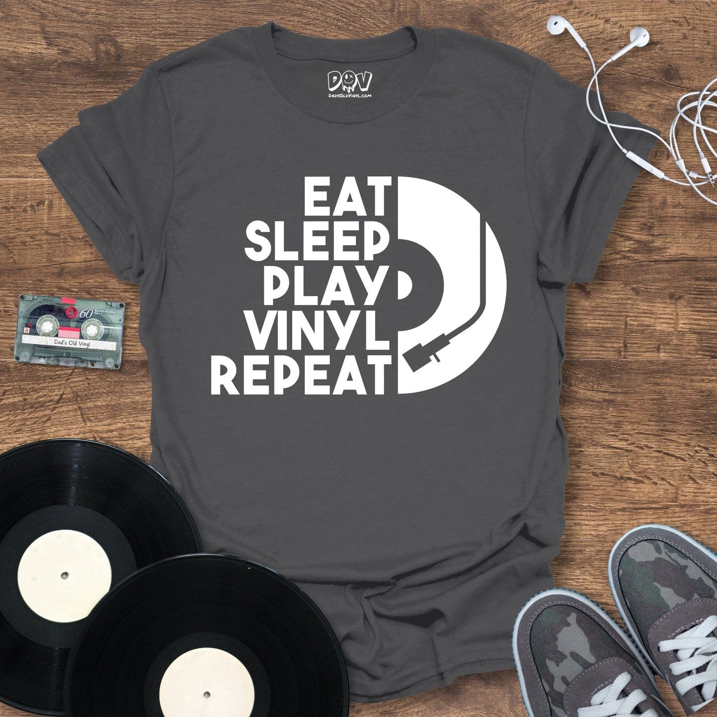 Printify Eat, Sleep, Play Vinyl Repeat T-Shirt