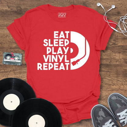 Printify Eat, Sleep, Play Vinyl Repeat T-Shirt