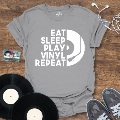 Printify Eat, Sleep, Play Vinyl Repeat T-Shirt