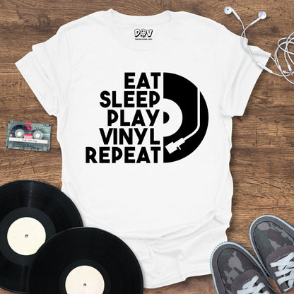 Printify Eat, Sleep, Play Vinyl Repeat T-Shirt