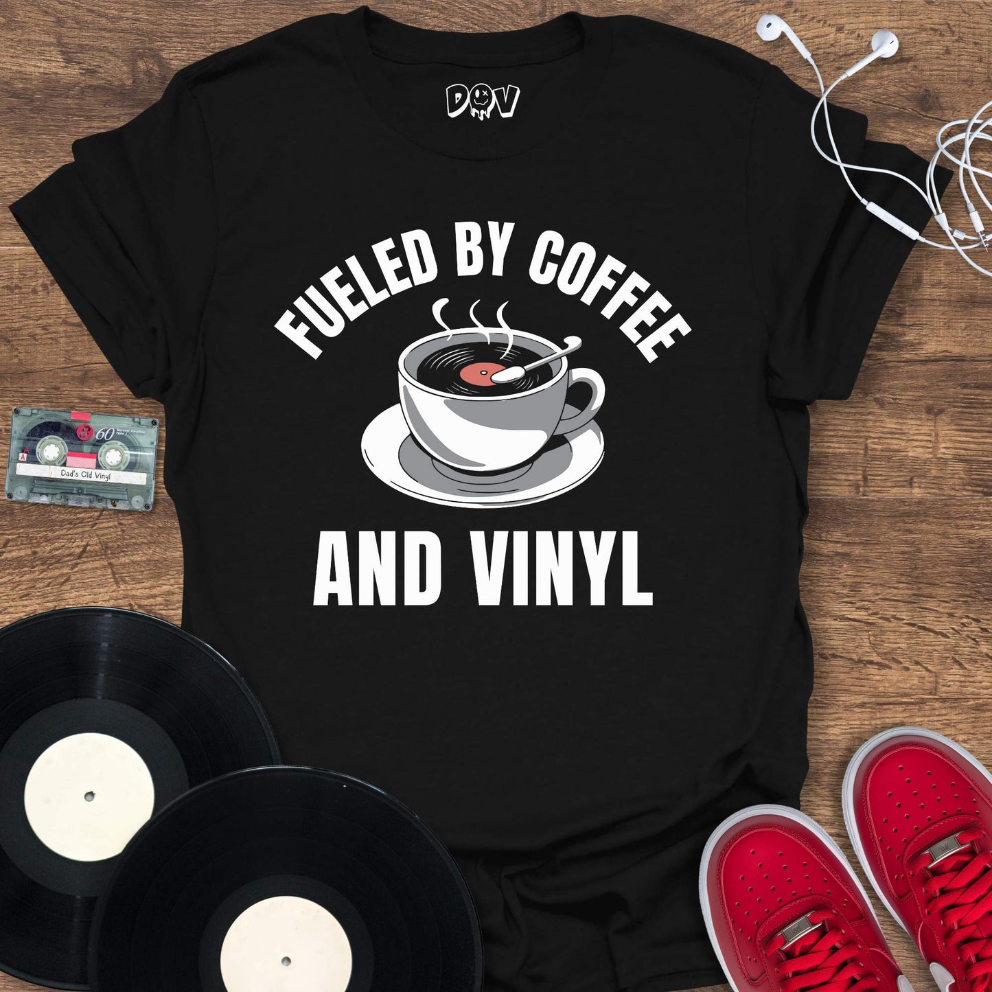 Printify Fueled By Coffee And Vinyl T-Shirt