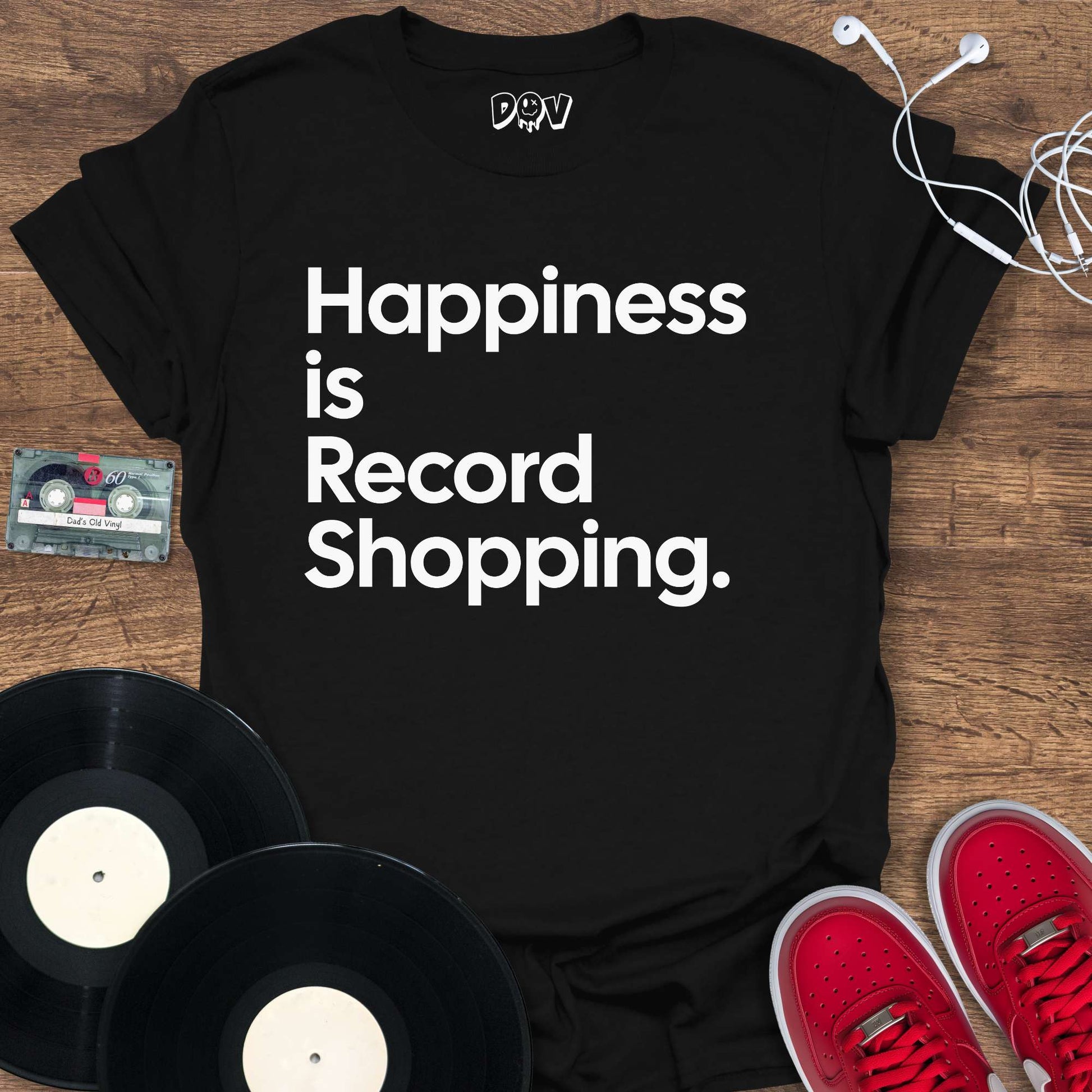 Printify Happiness Is Record Shopping T-Shirt