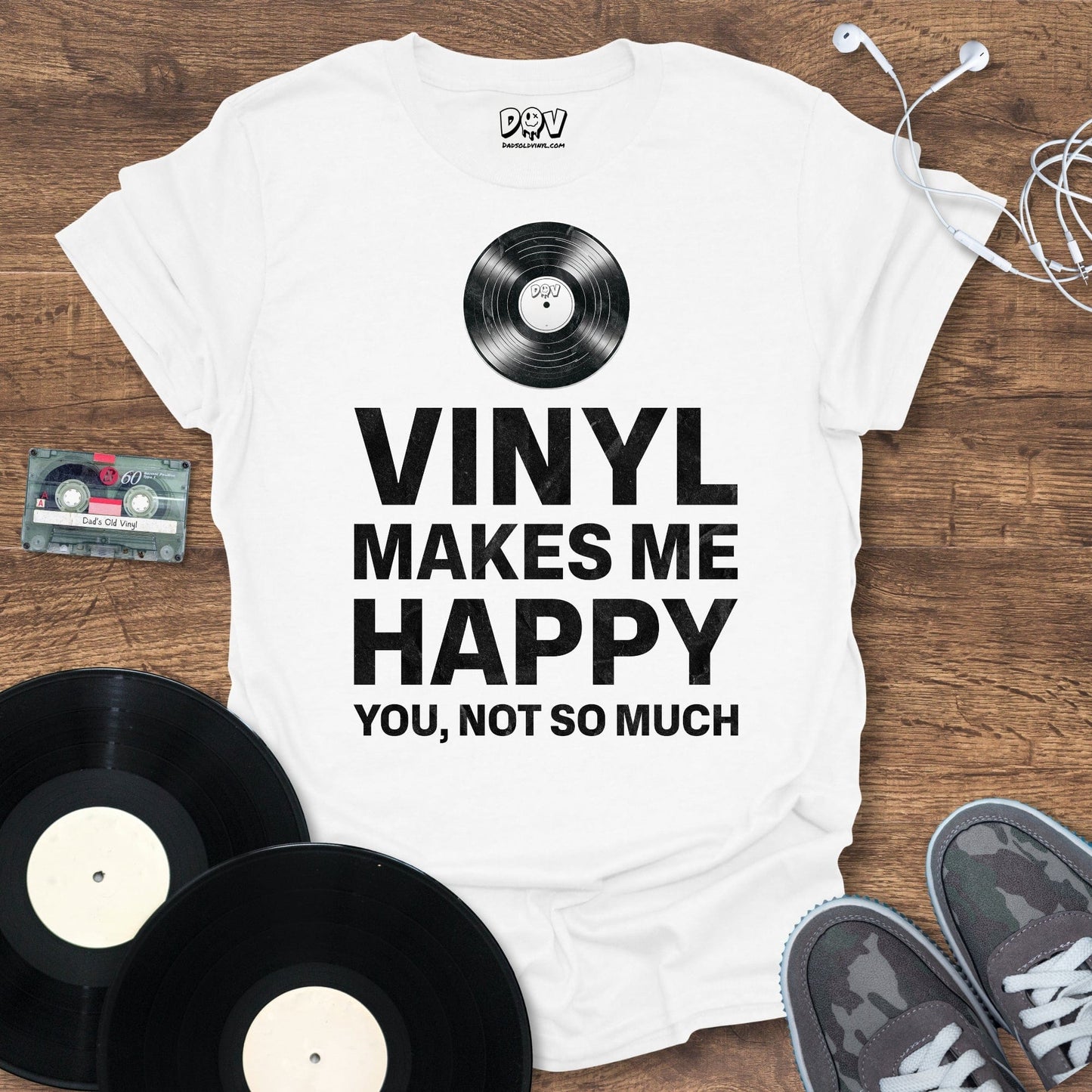 Printify Vinyl Makes Me Happy T-Shirt