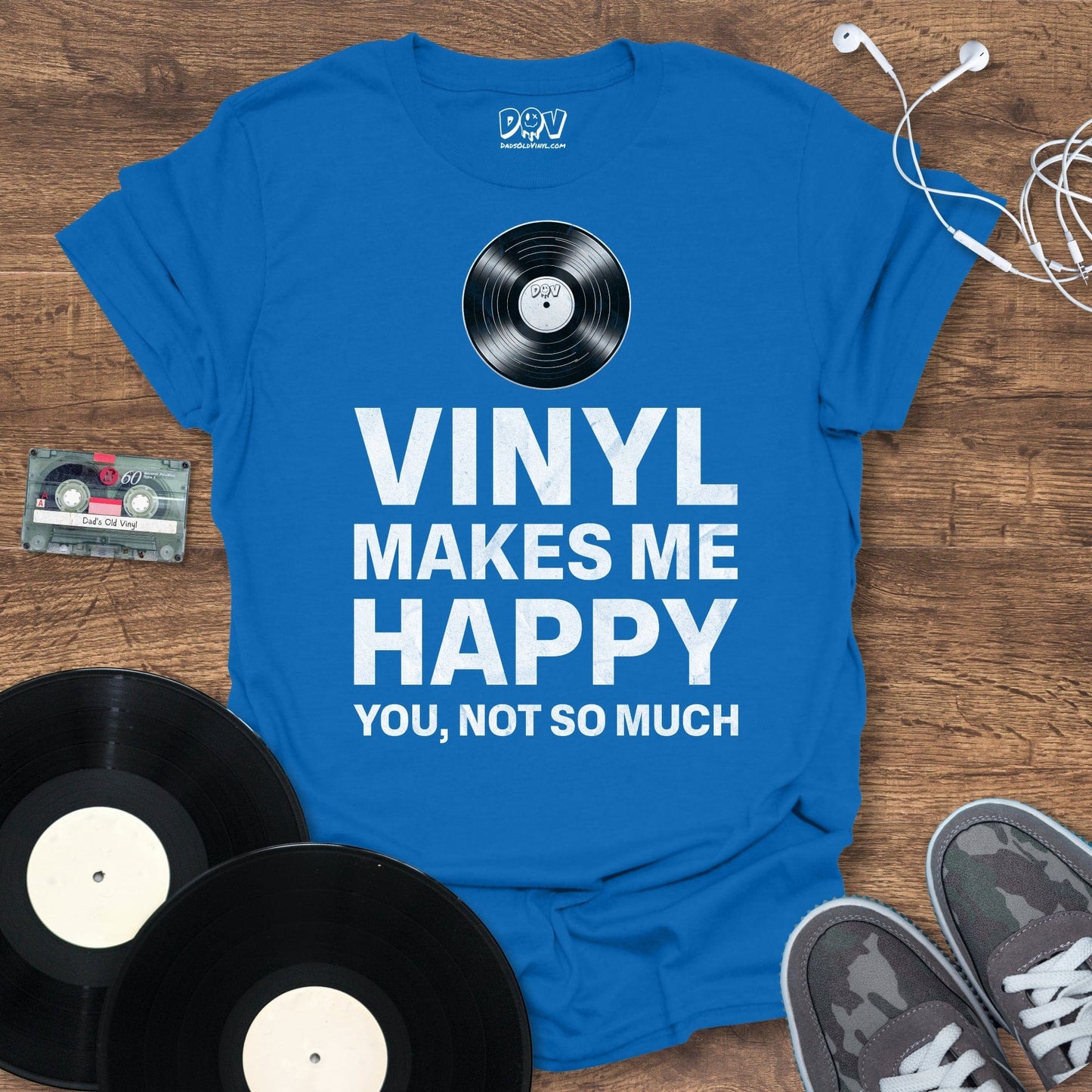 Printify Vinyl Makes Me Happy T-Shirt