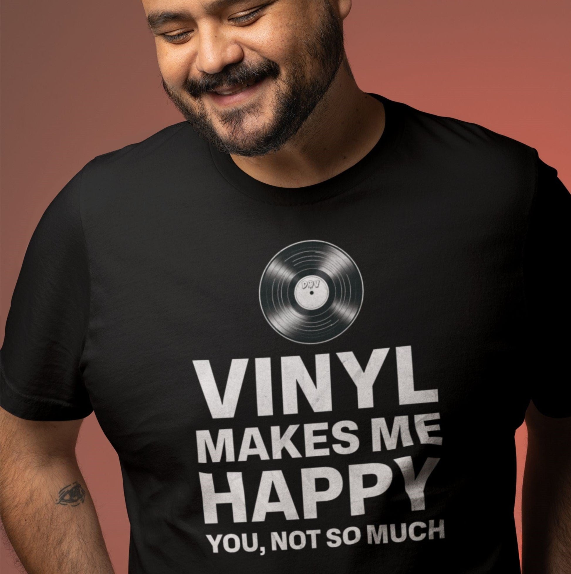 Printify Vinyl Makes Me Happy T-Shirt