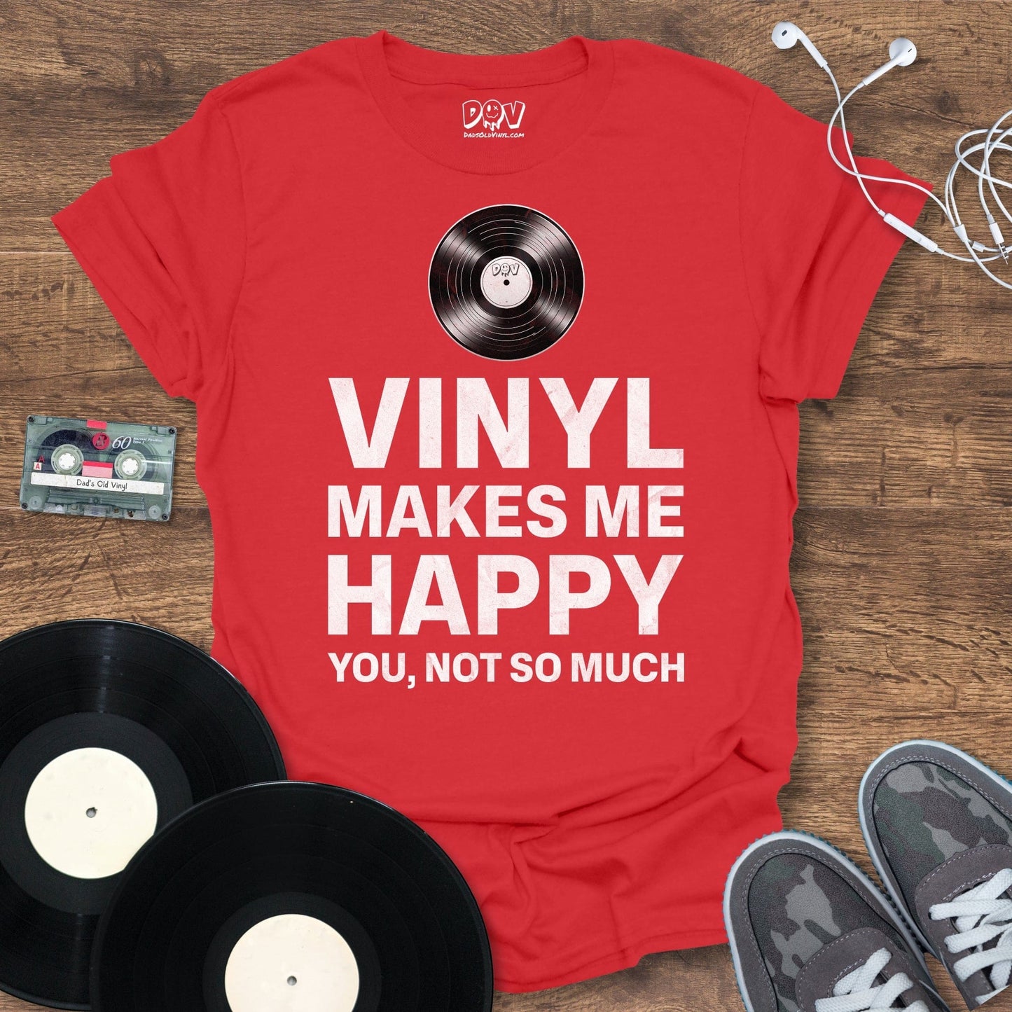 Printify Vinyl Makes Me Happy T-Shirt