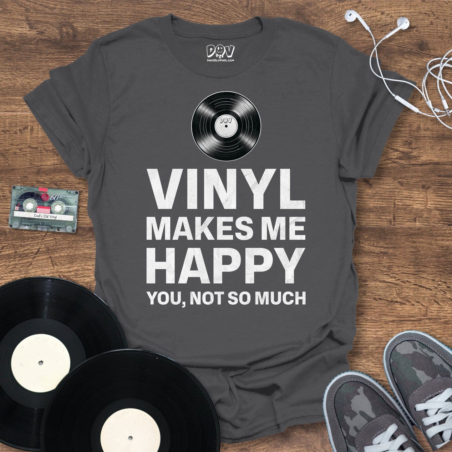 Printify Vinyl Makes Me Happy T-Shirt