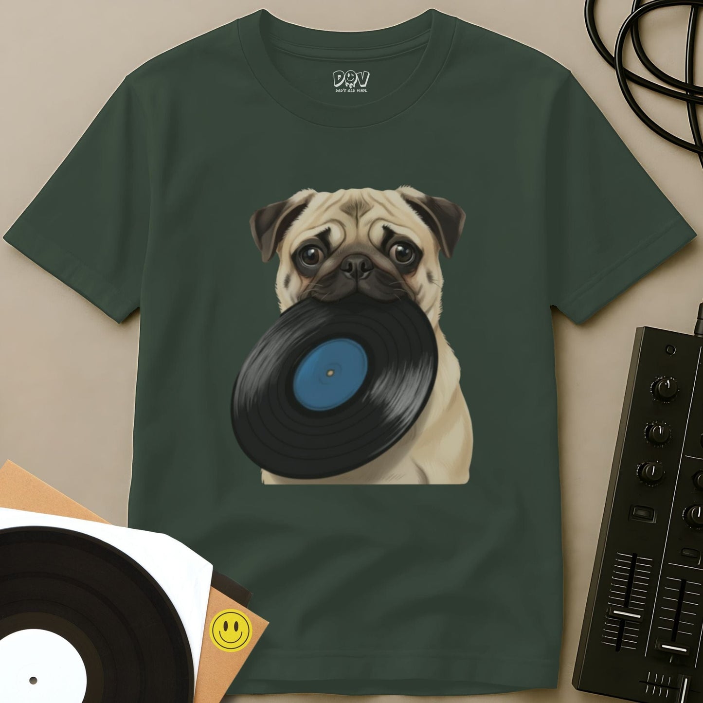 Pug DJ T-Shirt Military Green / S Pug DJ T-Shirt