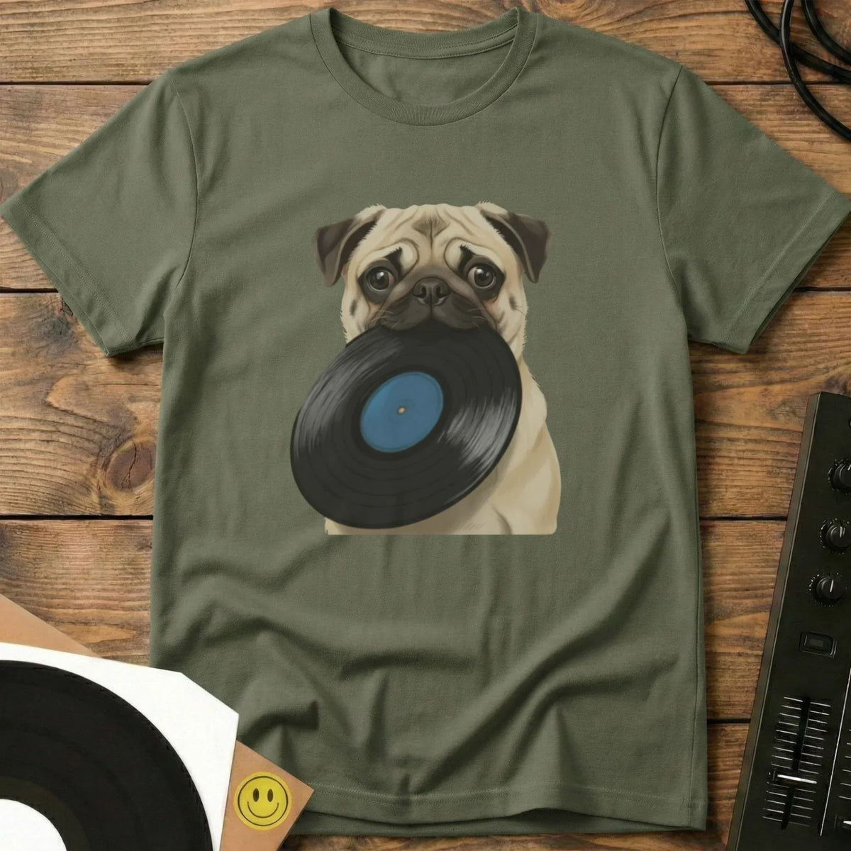 Pug DJ T-Shirt Military Green / S Pug DJ T-Shirt