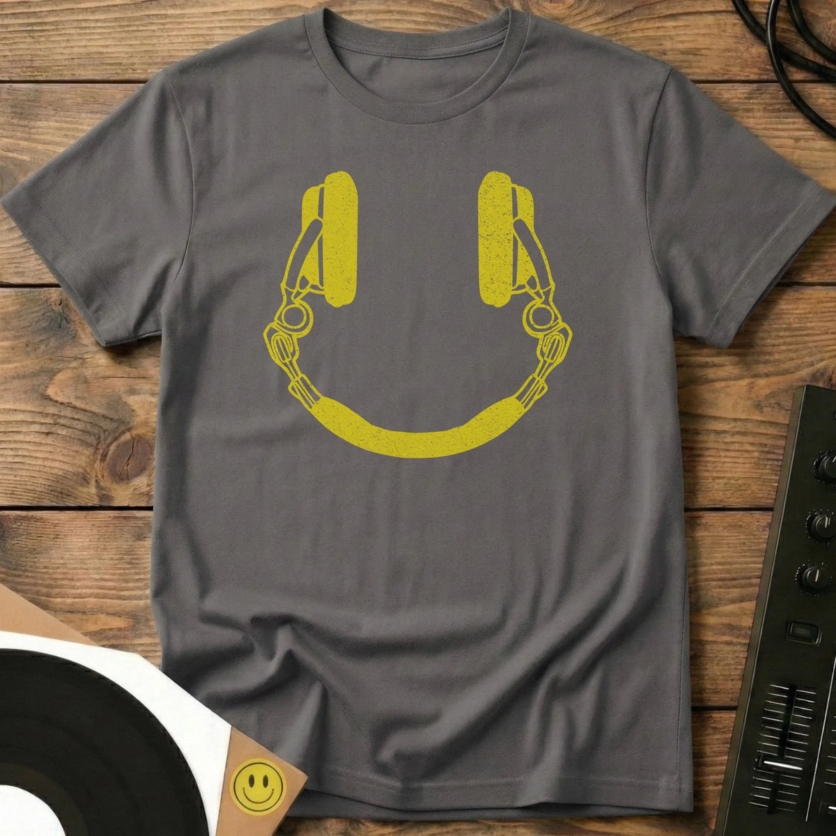 Smiley Headphones T-Shirt Charcoal / S Smiley Headphones T-Shirt