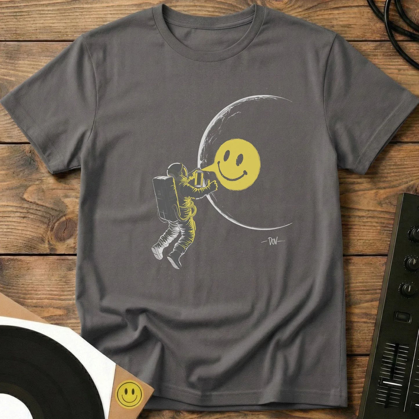 Space Smiley T-Shirt Charcoal / S Space Smiley T-Shirt