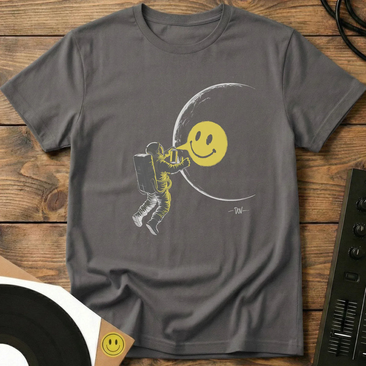 Space Smiley T-Shirt Charcoal / S Space Smiley T-Shirt