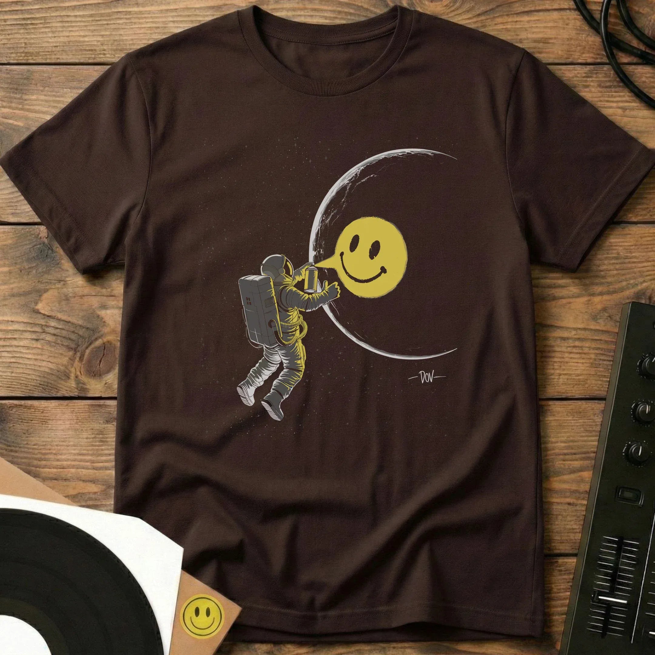 Space Smiley T-Shirt Dark Chocolate / S Space Smiley T-Shirt
