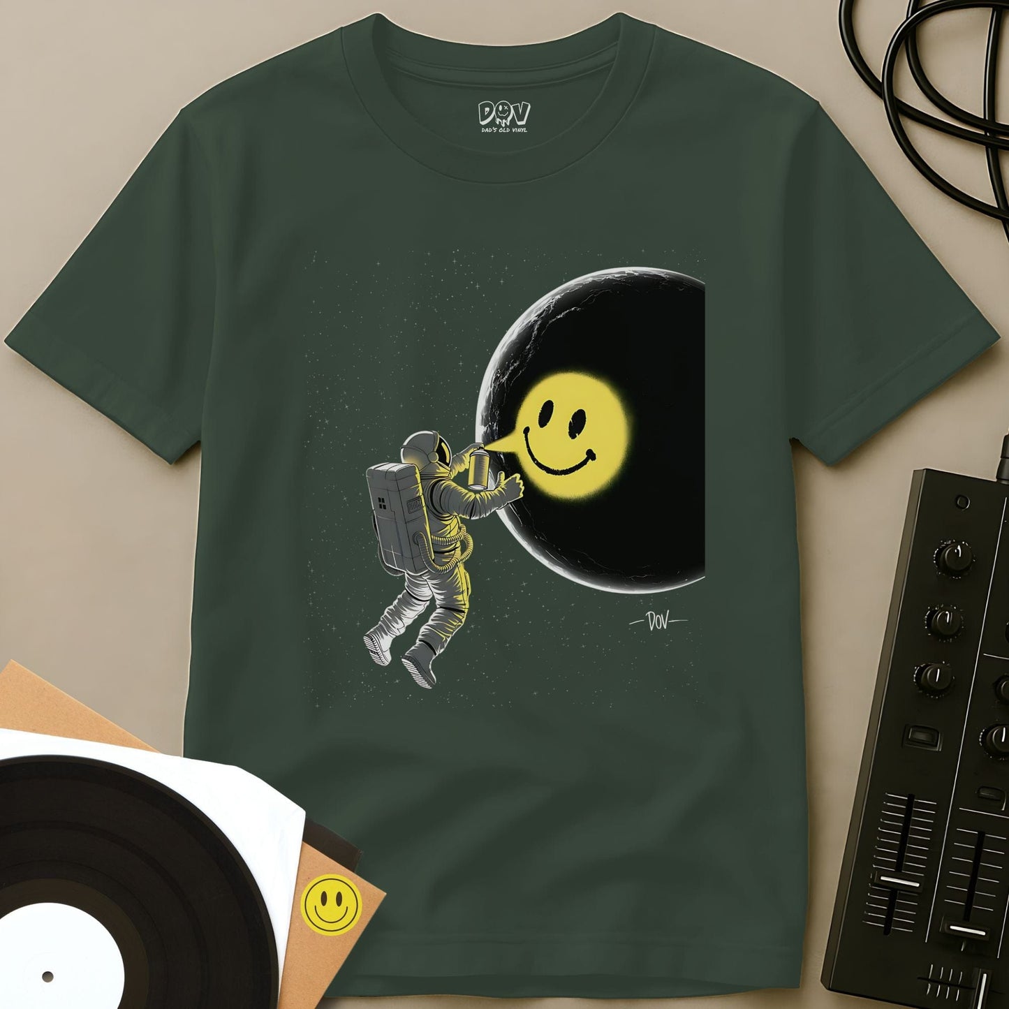 Space Smiley T-Shirt Military Green / S Space Smiley T-Shirt