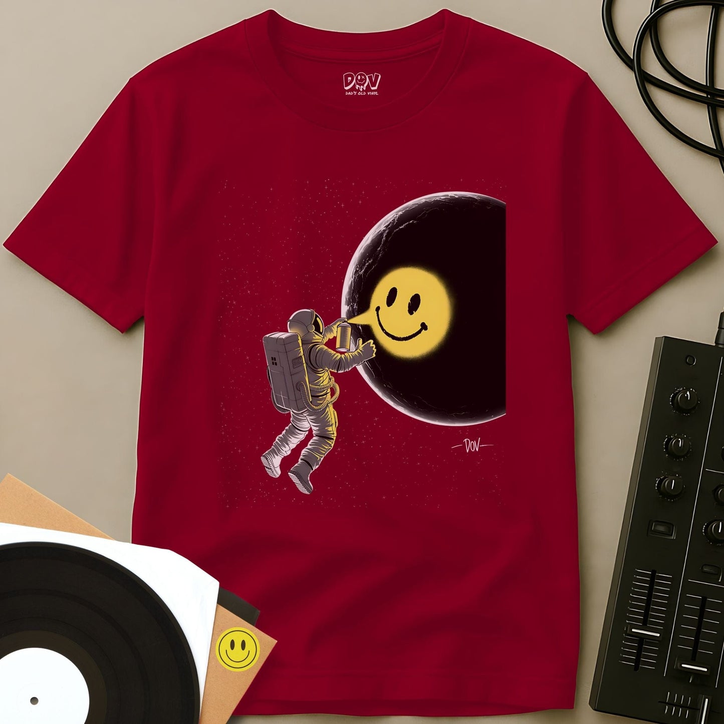Space Smiley T-Shirt Red / S Space Smiley T-Shirt
