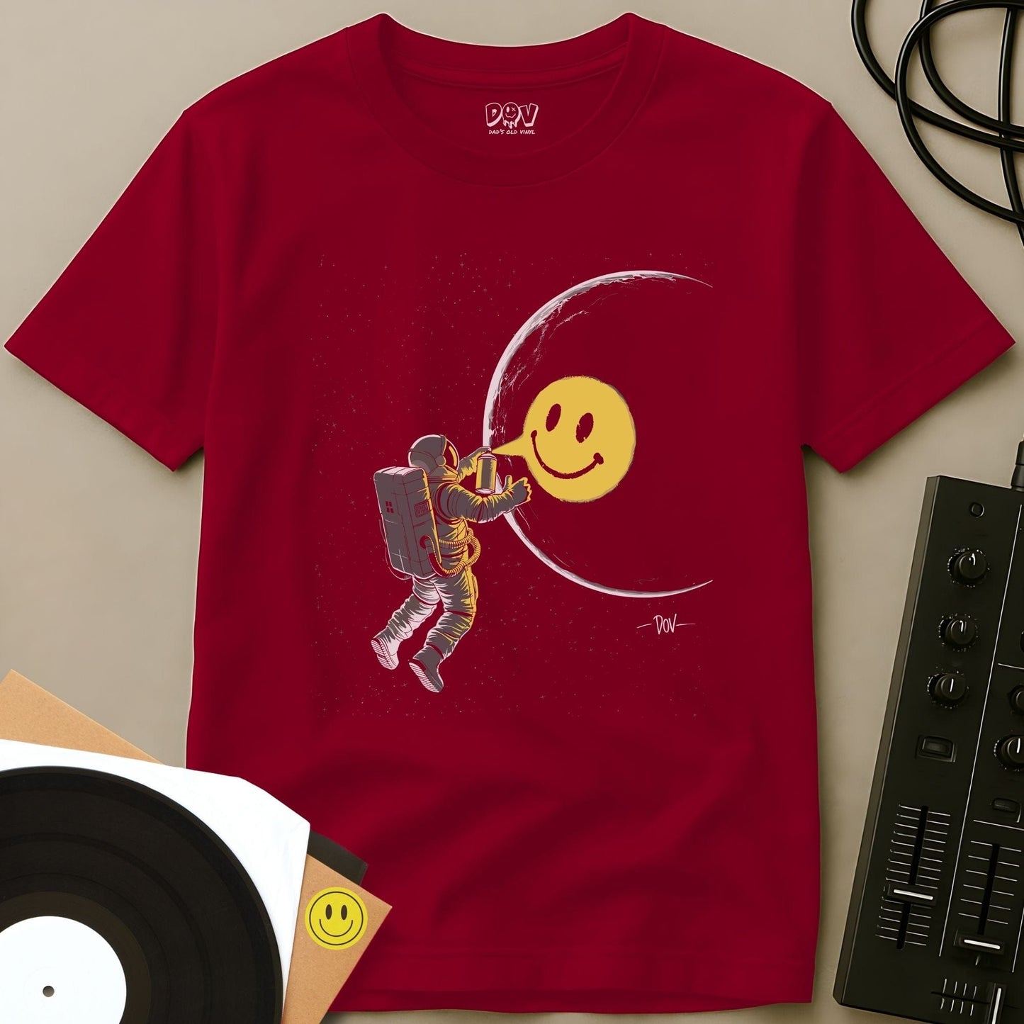 Space Smiley T-Shirt Red / S Space Smiley T-Shirt