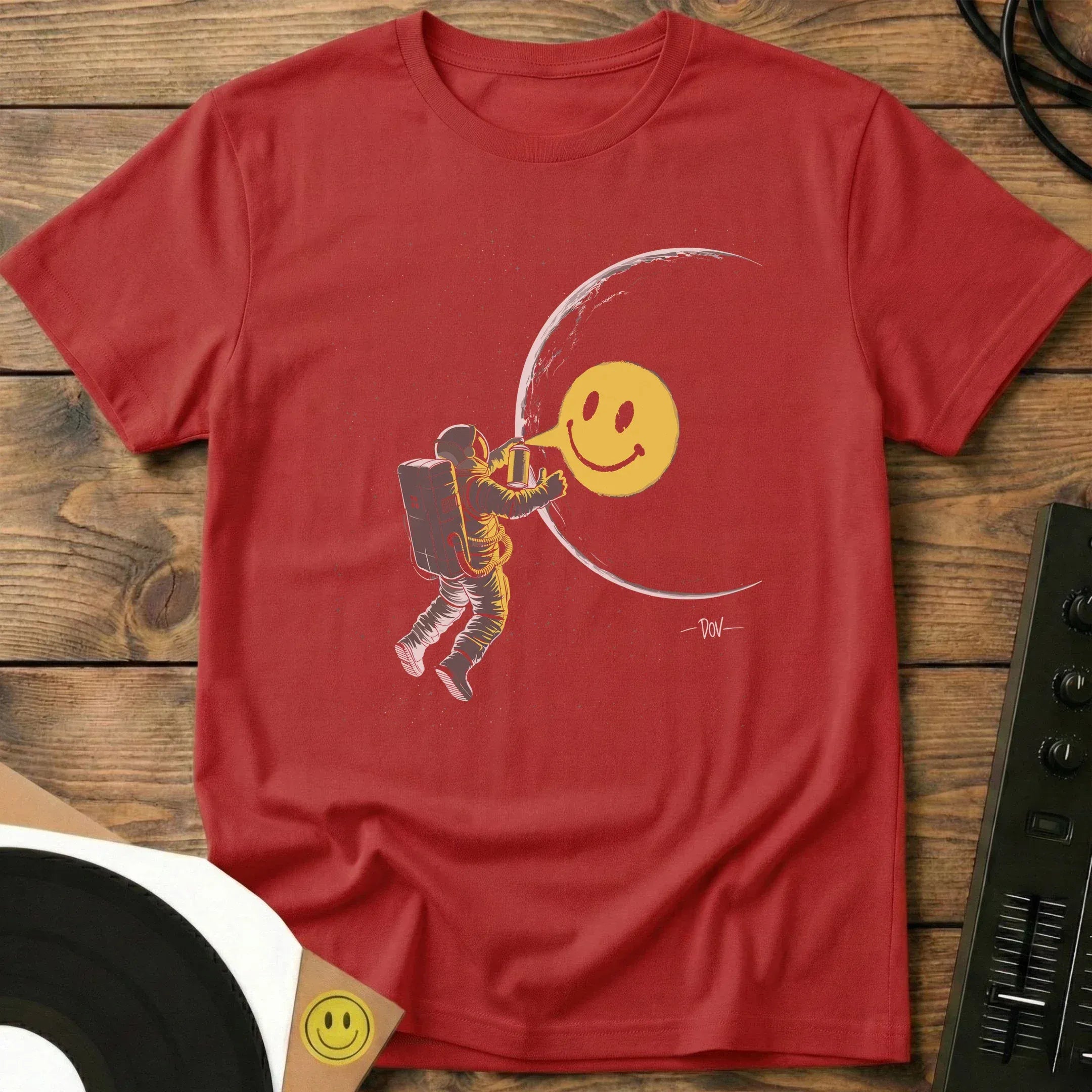 Space Smiley T-Shirt Red / S Space Smiley T-Shirt