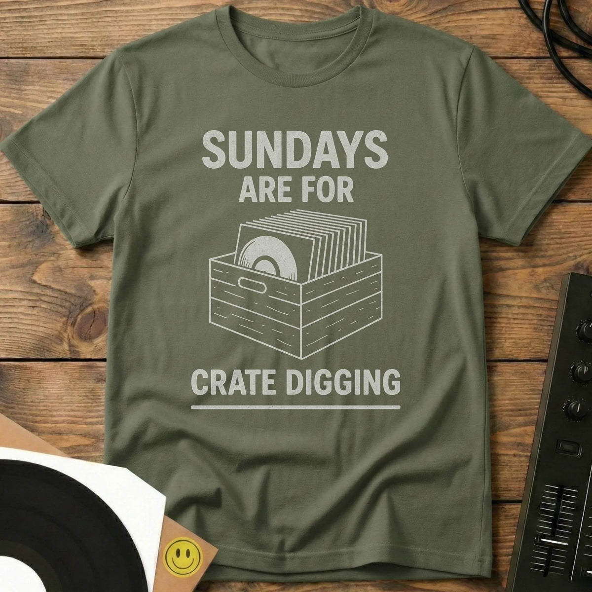 Sundays Are For Crate Digging T-Shirt Military Green / S Sundays Are For Crate Digging T-Shirt