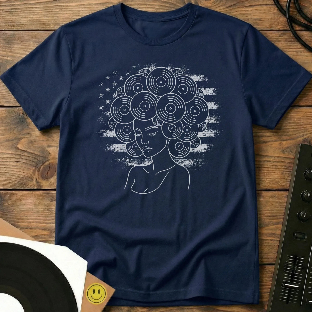 Vinyl Afro American Original T-Shirt Navy / S Vinyl Afro American Original T-Shirt