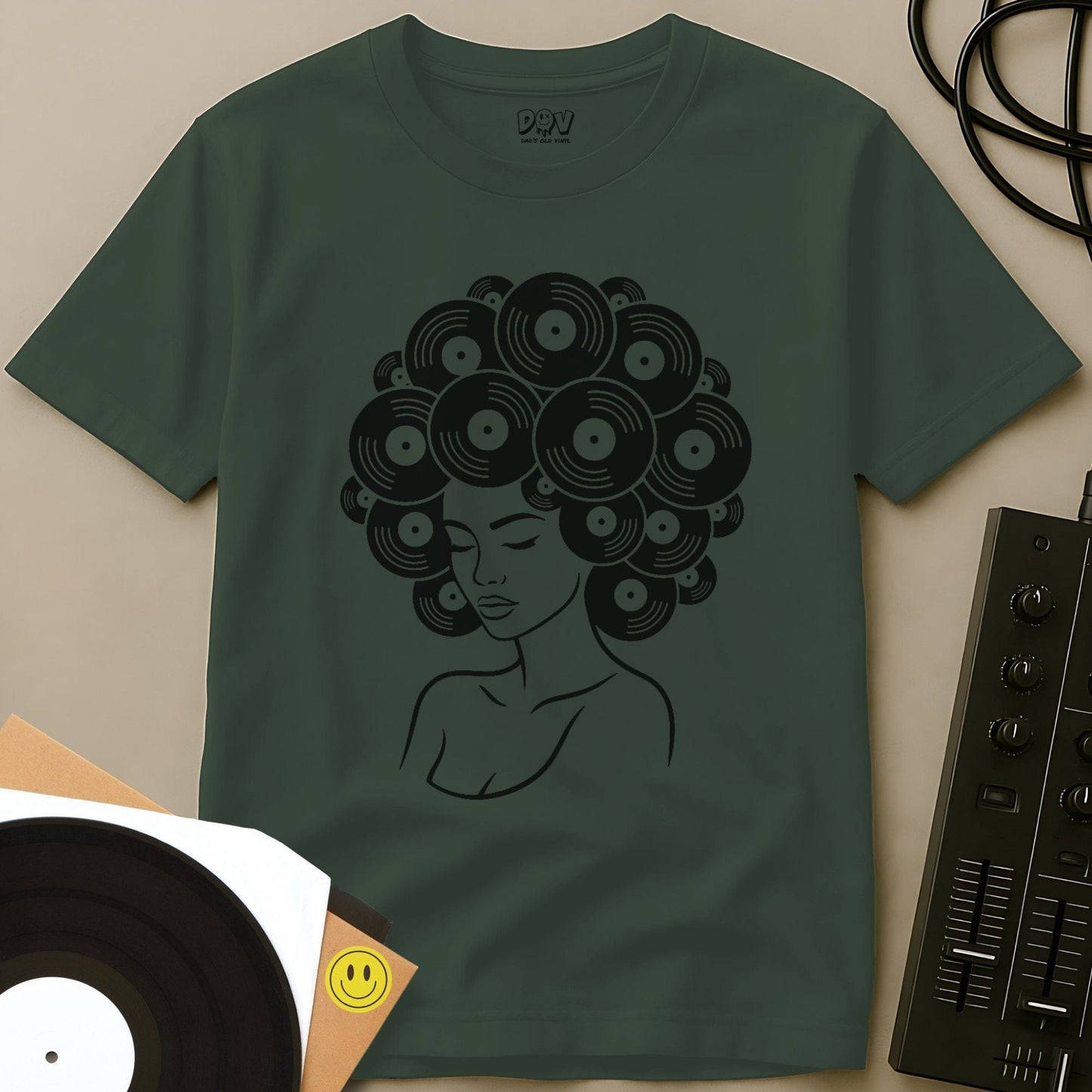 Vinyl Afro T-Shirt Military Green / S Vinyl Afro T-Shirt