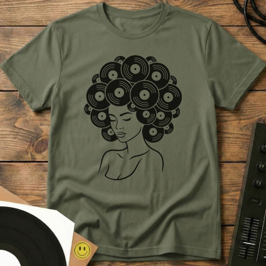 Vinyl Afro T-Shirt Military Green / S Vinyl Afro T-Shirt