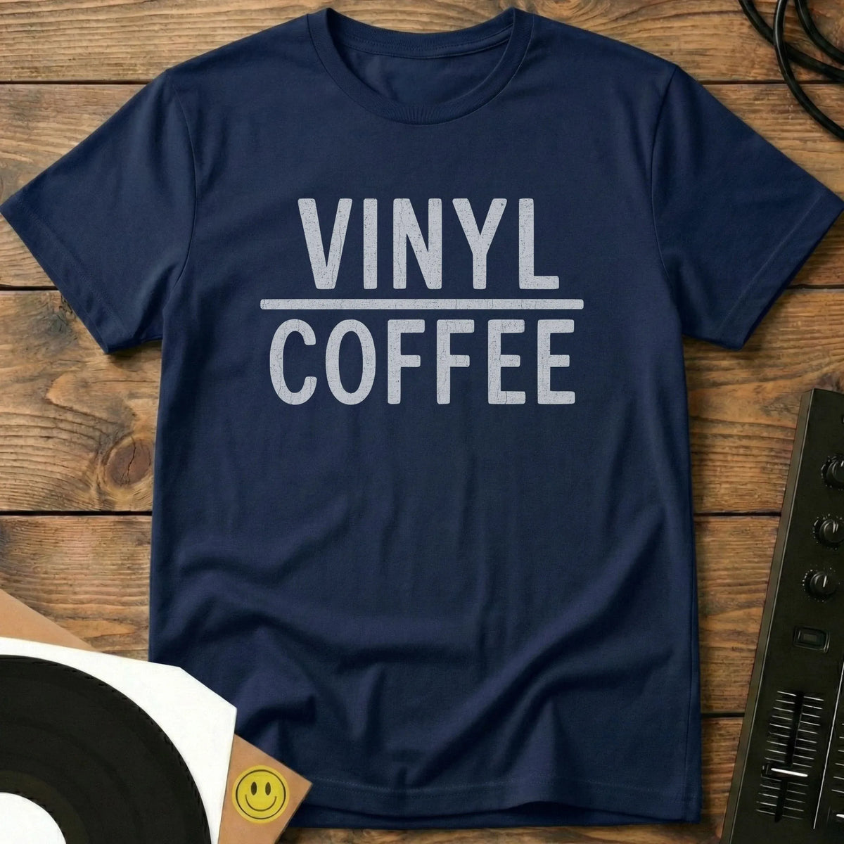 Vinyl And Coffee T-Shirt Navy / S Vinyl And Coffee T-Shirt