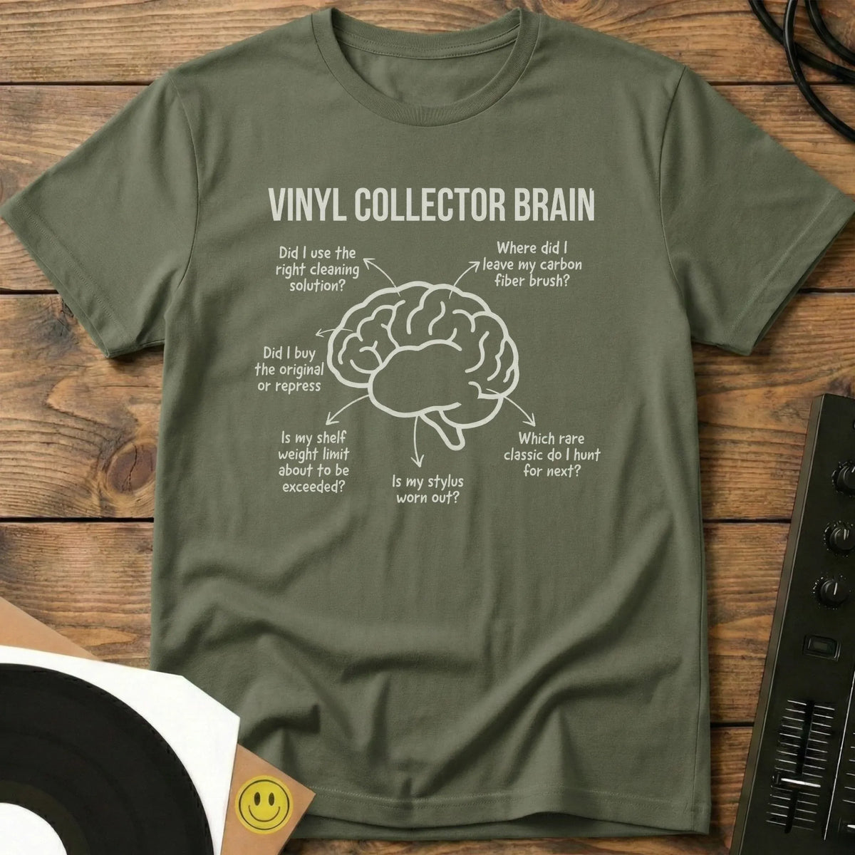 Vinyl Collector Brain T-Shirt Military Green / S Vinyl Collector Brain T-Shirt