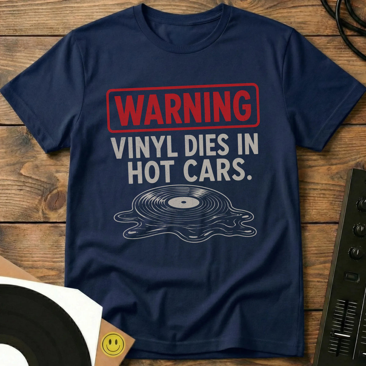 Vinyl Dies In Hot cars T-Shirt Navy / S Vinyl Dies In Hot cars T-Shirt