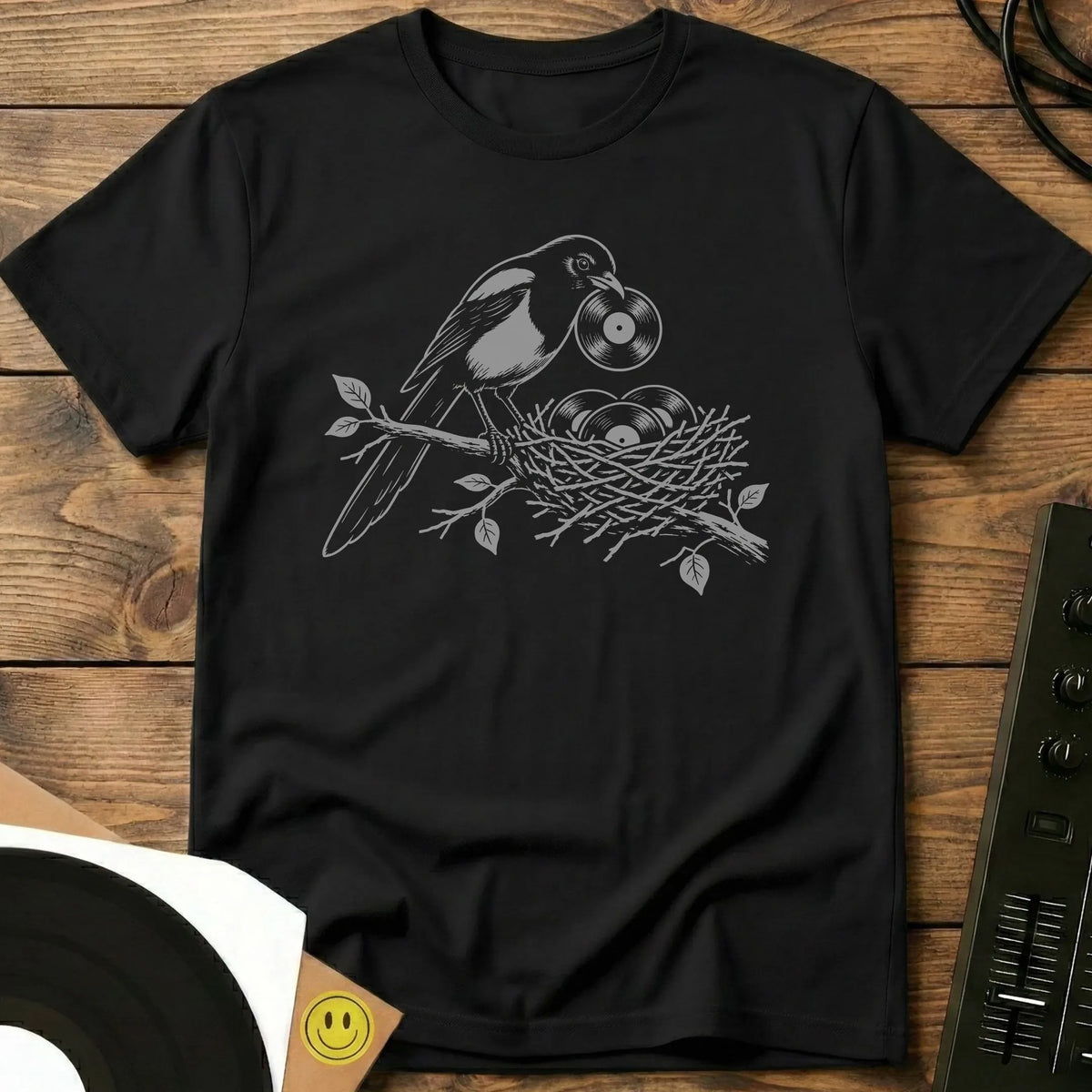 Vinyl Magpie t-shirt in Black