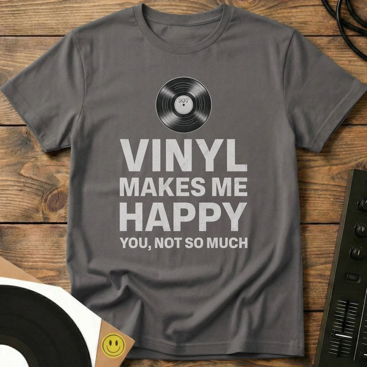 Vinyl Makes Me Happy T-Shirt Charcoal / S Vinyl Makes Me Happy T-Shirt