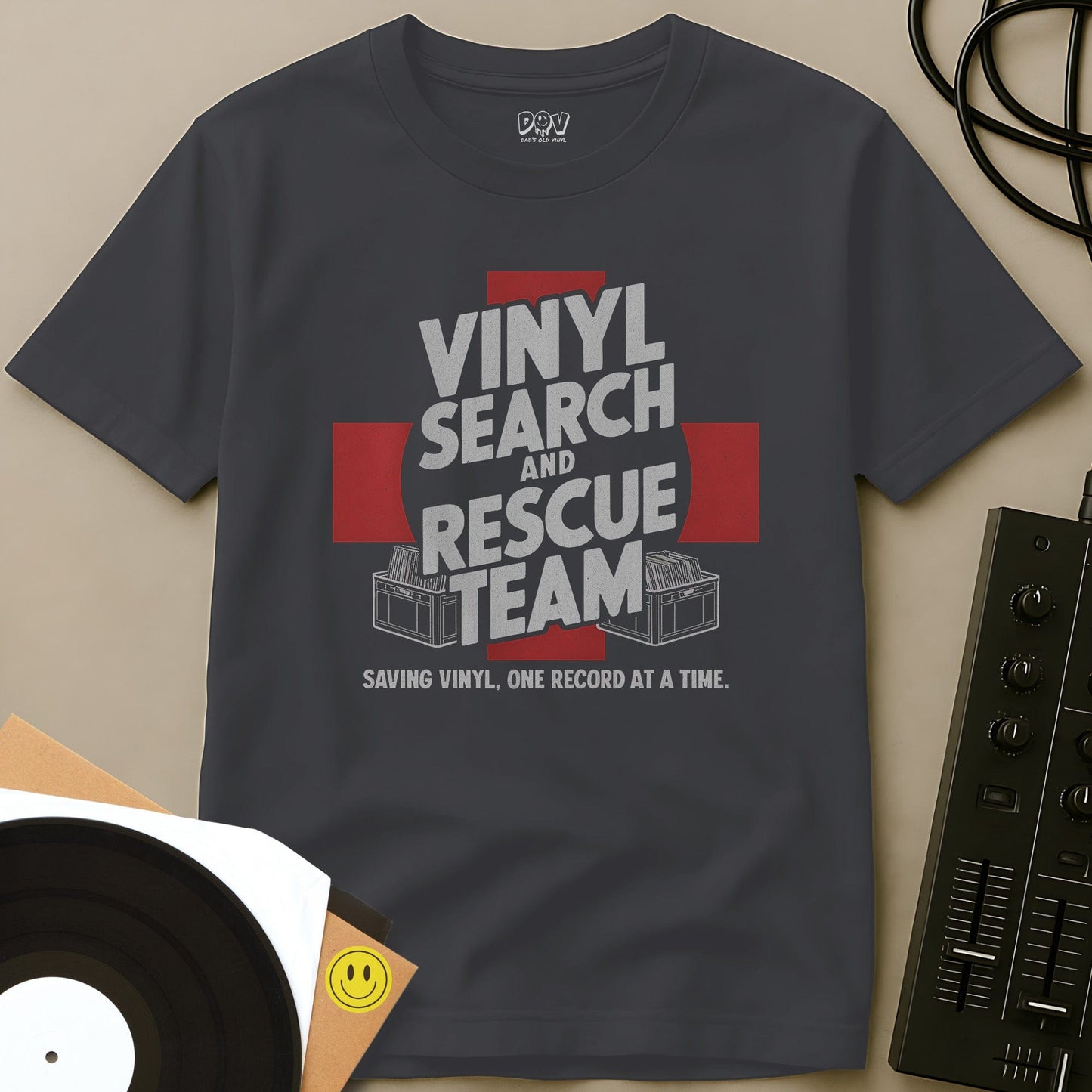 Vinyl Search And Rescue Team T-Shirt Charcoal / S Vinyl Search And Rescue Team T-Shirt