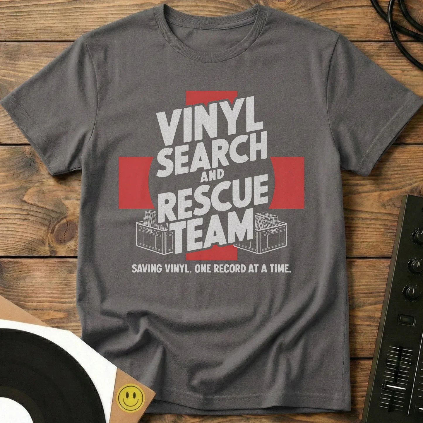 Vinyl Search And Rescue Team T-Shirt Charcoal / S Vinyl Search And Rescue Team T-Shirt