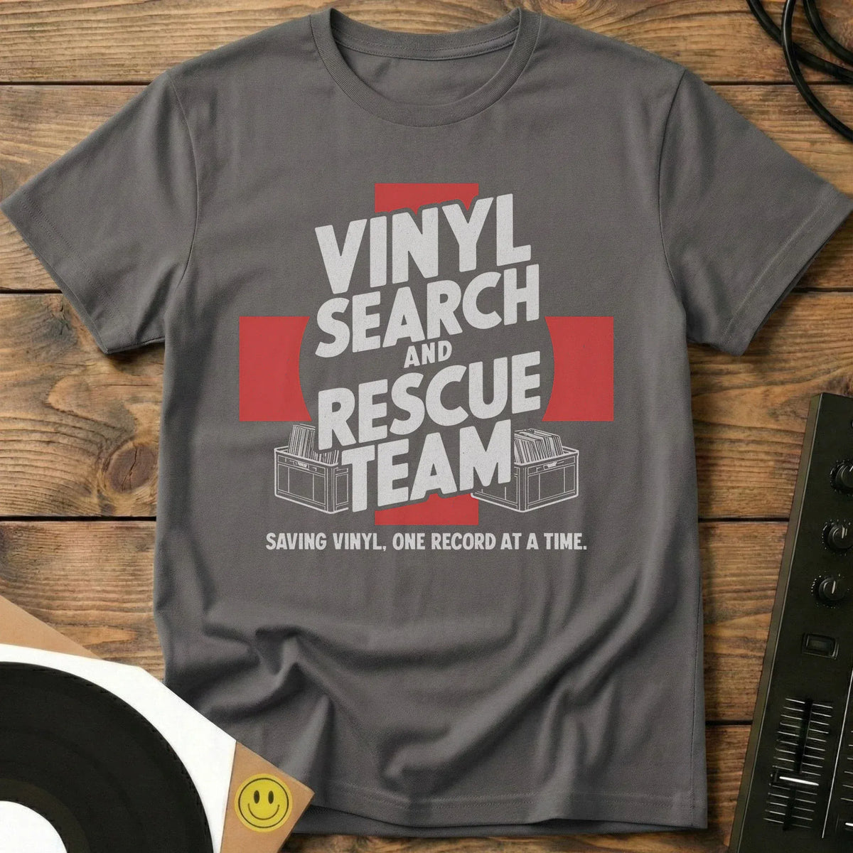 Vinyl Search And Rescue Team T-Shirt Charcoal / S Vinyl Search And Rescue Team T-Shirt