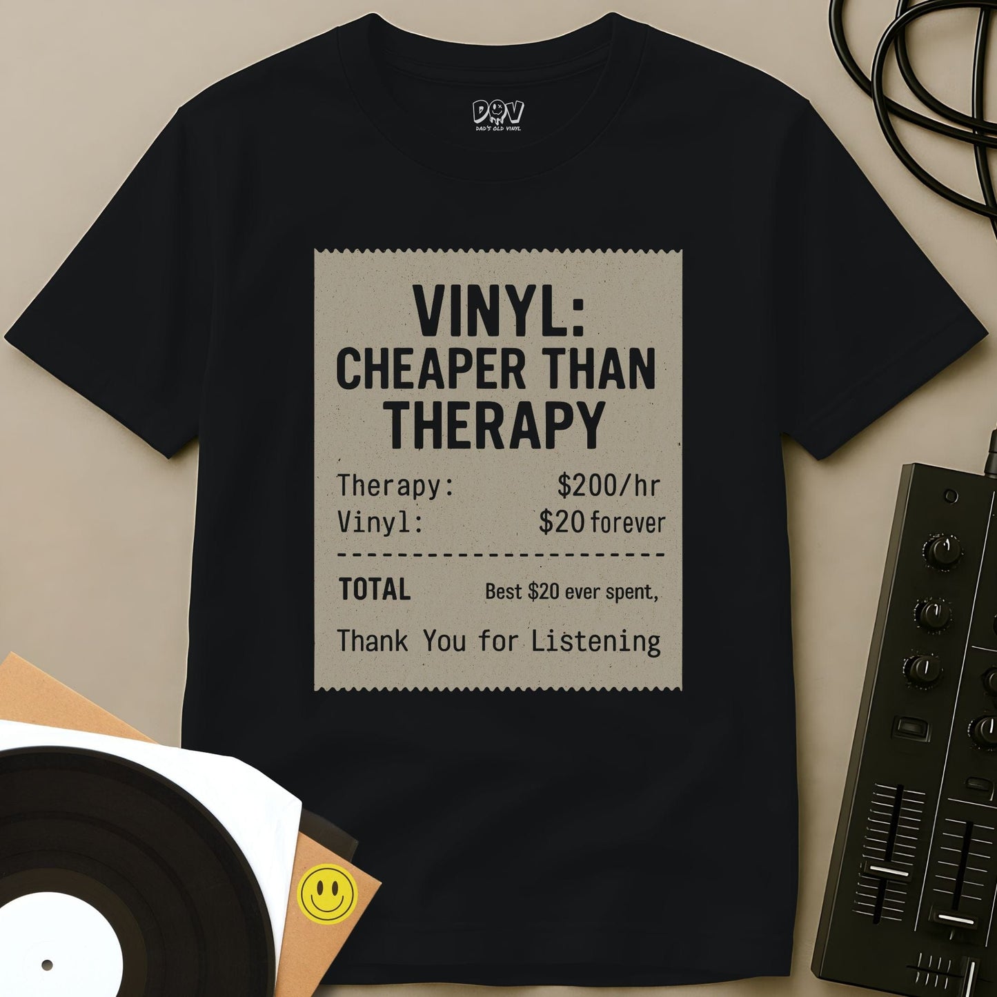 Vinyl Therapy Receipt T-Shirt Black / S Vinyl Therapy Receipt T-Shirt