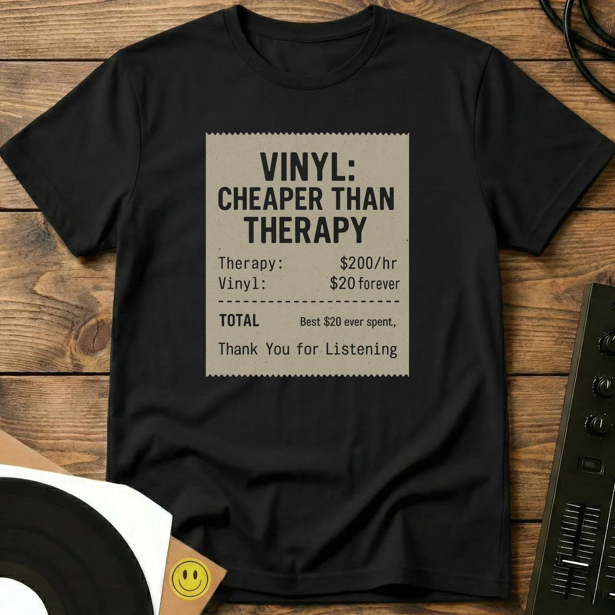 Vinyl Therapy Receipt T-Shirt Black / S Vinyl Therapy Receipt T-Shirt