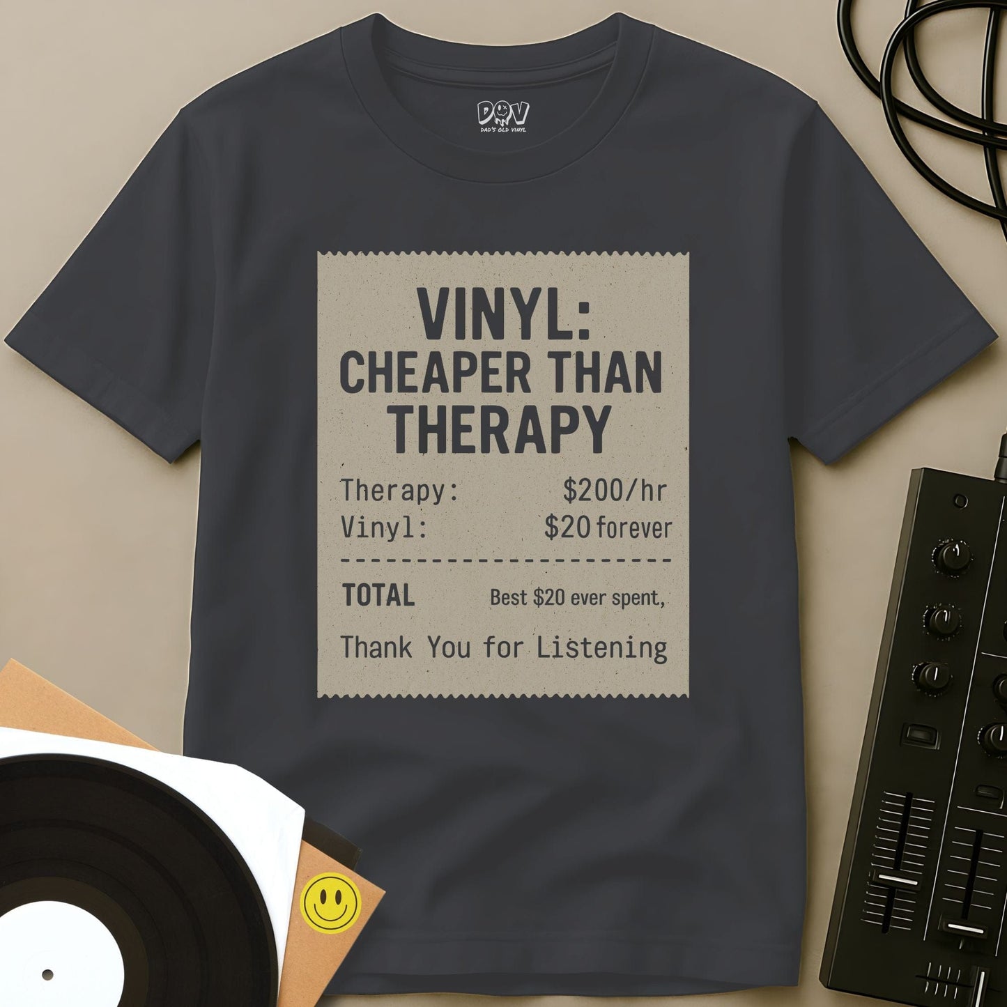 Vinyl Therapy Receipt T-Shirt Charcoal / S Vinyl Therapy Receipt T-Shirt