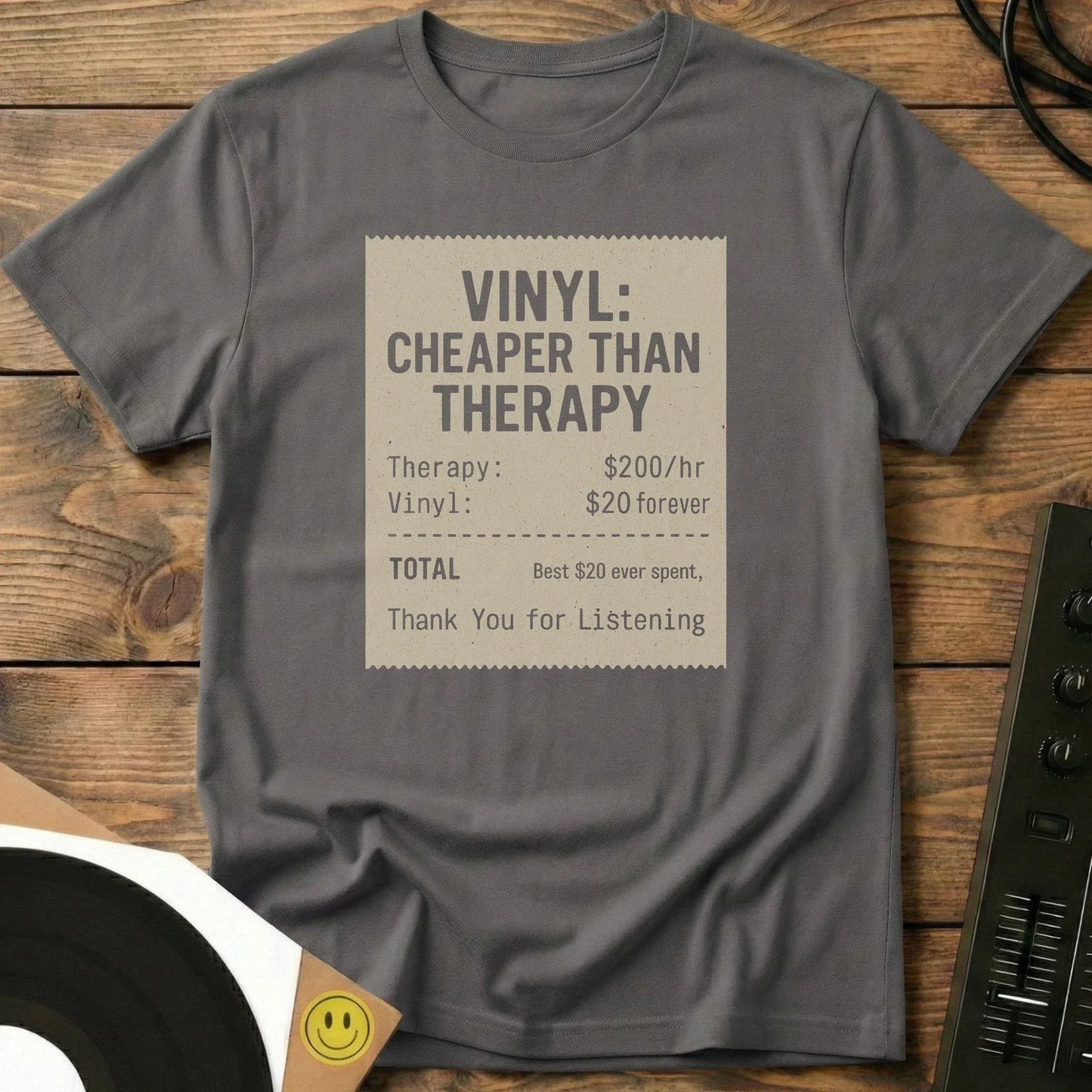 Vinyl Therapy Receipt T-Shirt Charcoal / S Vinyl Therapy Receipt T-Shirt