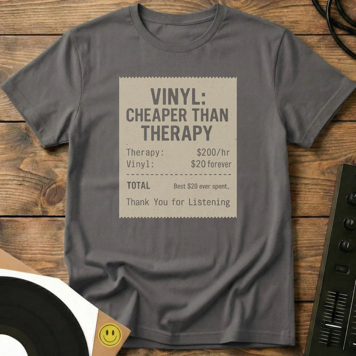 Vinyl Therapy Receipt T-Shirt Charcoal / S Vinyl Therapy Receipt T-Shirt