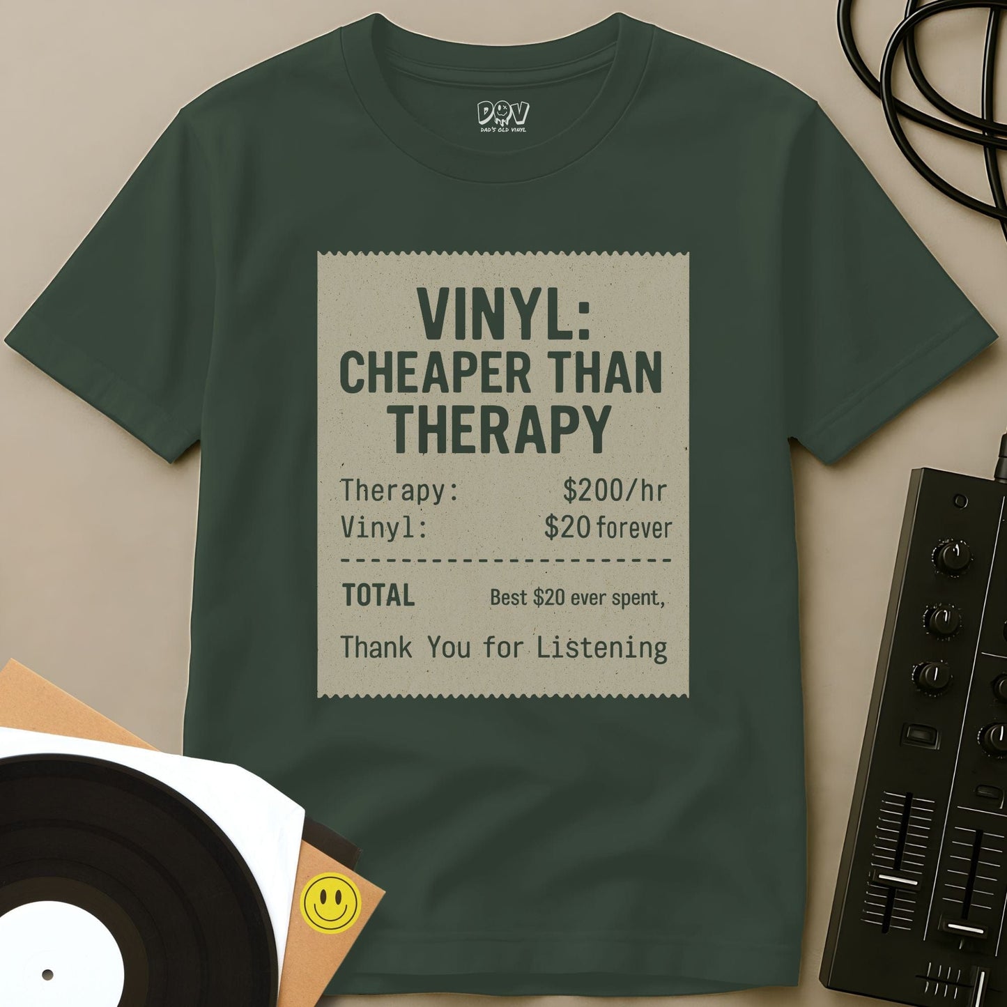 Vinyl Therapy Receipt T-Shirt Military Green / S Vinyl Therapy Receipt T-Shirt