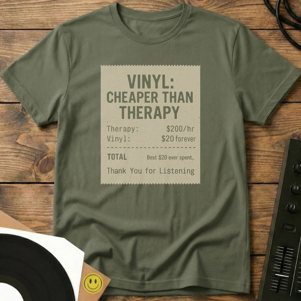 Vinyl Therapy Receipt T-Shirt Military Green / S Vinyl Therapy Receipt T-Shirt