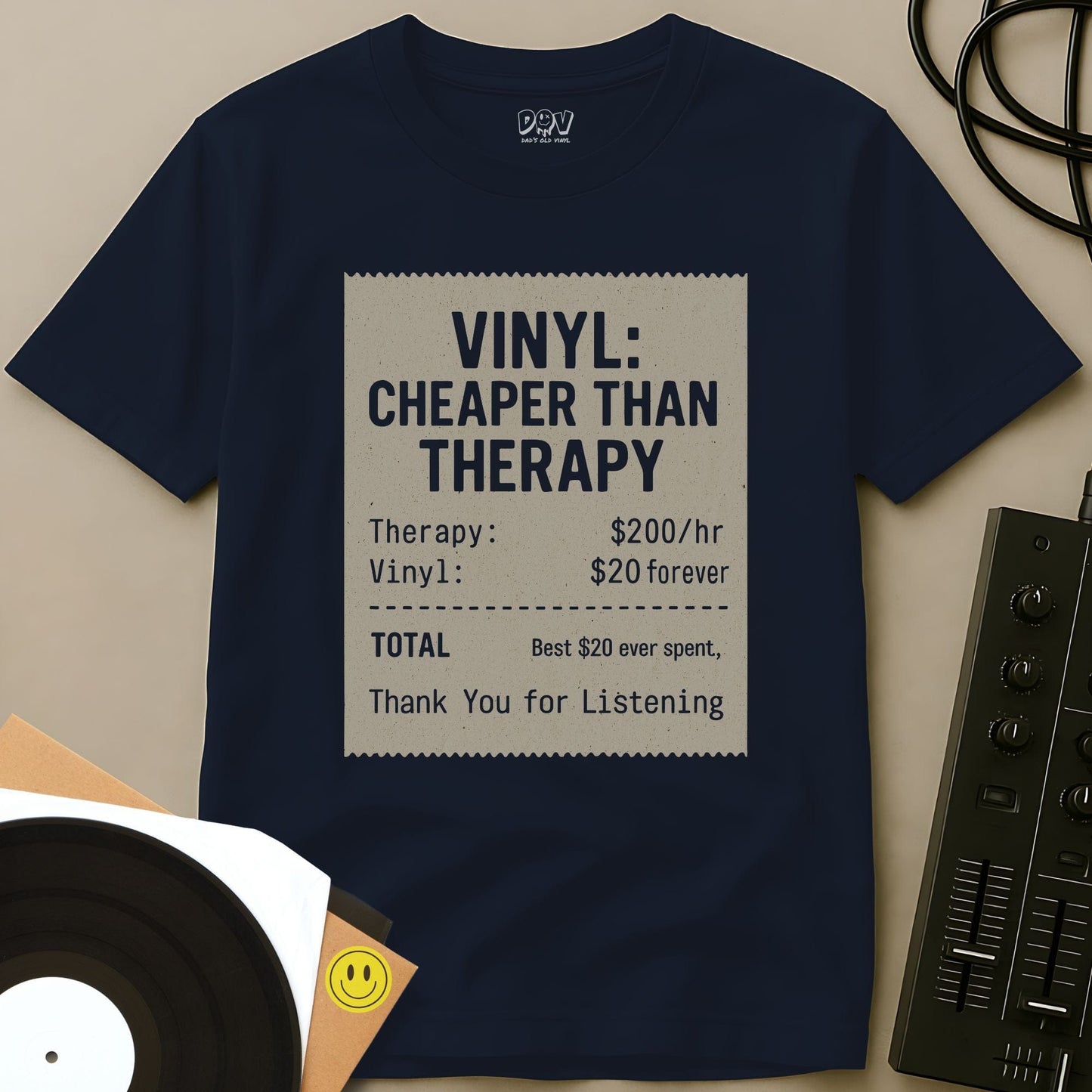 Vinyl Therapy Receipt T-Shirt Navy / S Vinyl Therapy Receipt T-Shirt