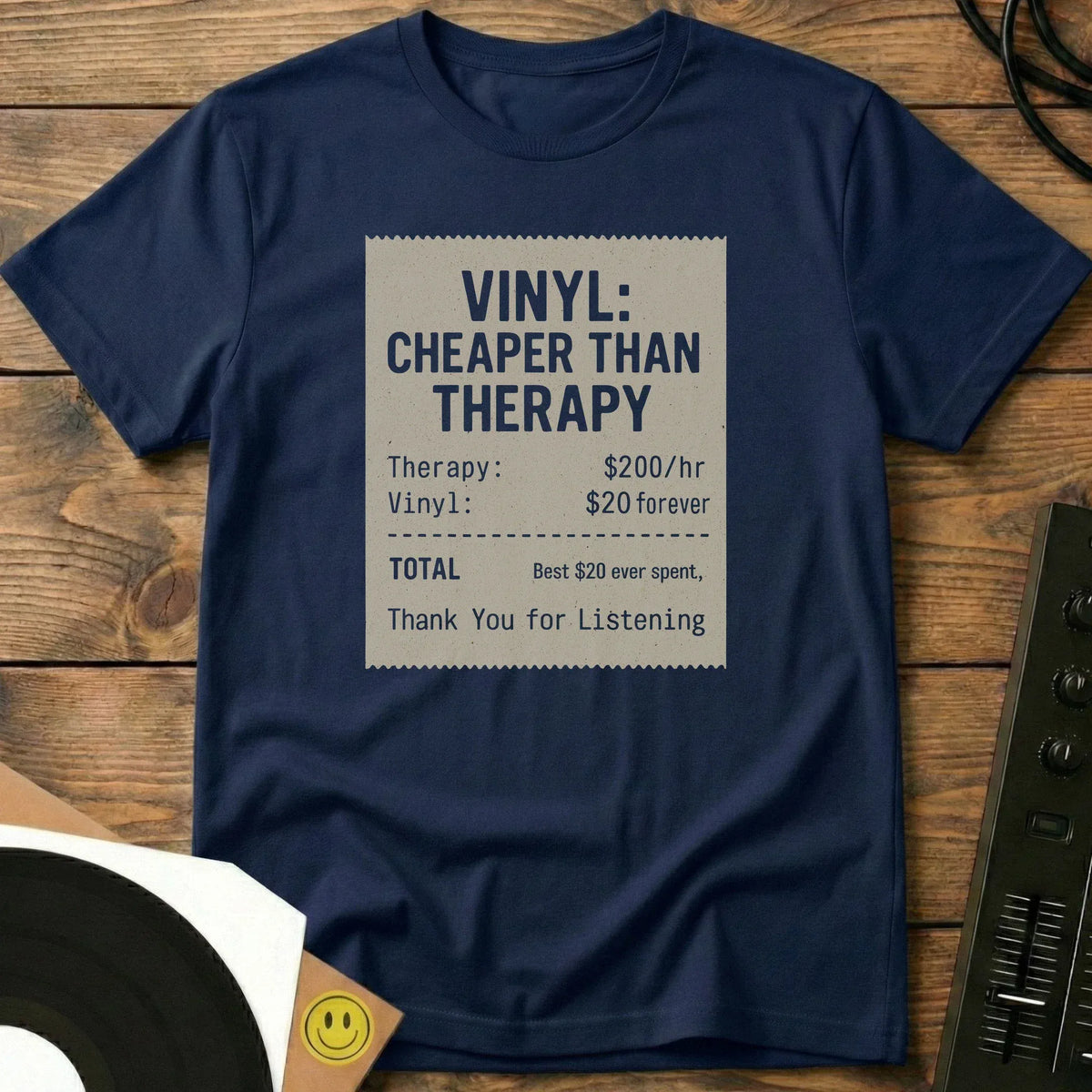 Vinyl Therapy Receipt T-Shirt Navy / S Vinyl Therapy Receipt T-Shirt