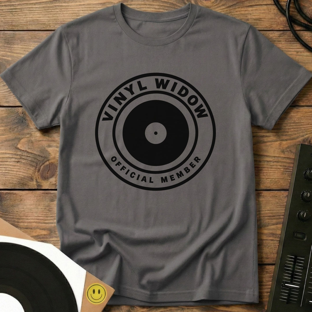 Vinyl Widow t-shirt in Charcoal